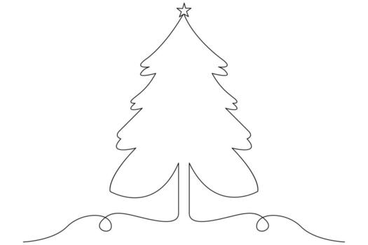 Simple outline art of Christmas tree continuous one line minimalist drawing vector