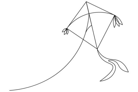Continuous line art of kite in simple style vector