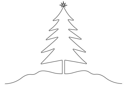 Minimal Christmas tree drawing in continuous single line outline art vector