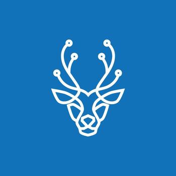 Modern line art logo of a deer with antlers shaped like circuits, symbolizing technology, innovation, and nature connection. vector
