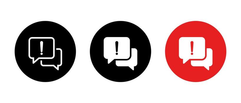 Exclamation mark message icon. Chat alert symbol. Danger sign with speech bubble vector