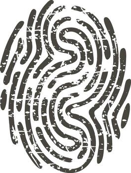 Fingerprint icon representing identity, security, and individuality with grunge texture vector