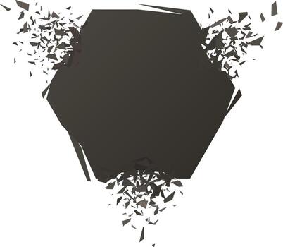 Abstract hexagon exploding into geometric fragments on white vector