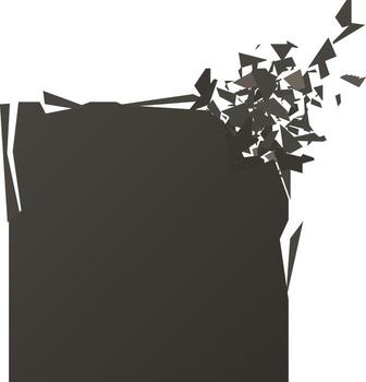 Dark geometric shape exploding and shattering into fragments vector