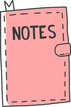 Pink notebook with notes text and doodle style vector