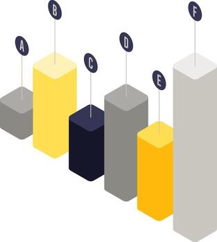 Isometric bar chart showing data visualization for business analysis vector