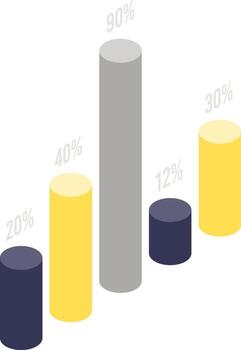 3D bar chart showing data statistics progression vector