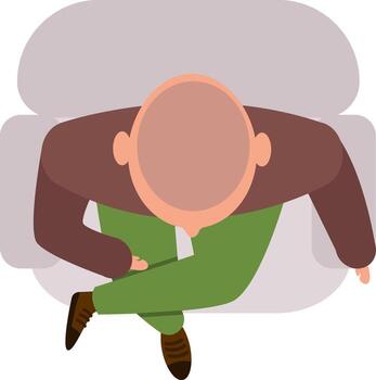 Bald man relaxing sitting on sofa top view vector