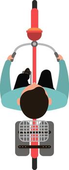 Cyclist riding bicycle with front basket top view vector