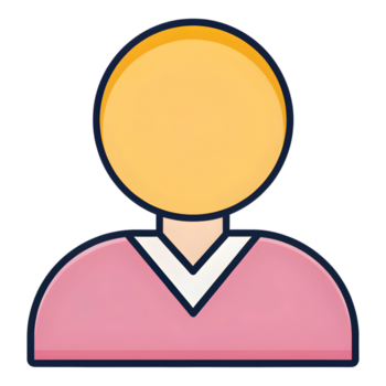 Simple flat icon of a person with a yellow head and pink shirt isolated on transparent background png