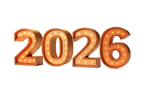 retro tält stil upplyst tal representerar de år 2026 isolerat på transparent bakgrund png