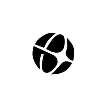 A modern, monochrome illustration of an abstract globe or sphere with intersecting lines and a central star shape, symbolizing global connection, network, and innovation. vector