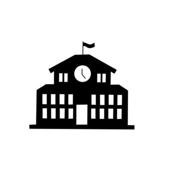 A classic school building icon with a clock and flag, symbolizing education, learning, and academic institutions. Ideal for apps, directories, and community services. vector
