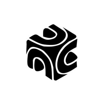 Abstract 3D cube logo with flowing lines and curves, representing data, complexity, and technology in a modern geometric style. Excellent for tech, data storage, or innovative solutions. vector