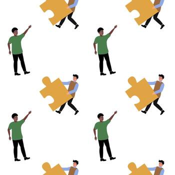 Diverse individuals working together to complete a large puzzle in a collaborative setting vector