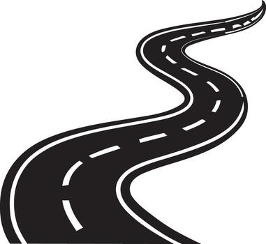 A simple black and white sketch of a winding curving road illustration Silhouette Stylized Winding Path with Dashed Centerline for Travel, Navigation, and Journey Themed Design vector