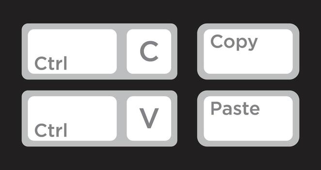 Ctrl C, Ctrl V keyboard buttons, copy and paste key shortcut. Black and white computer icons. vector