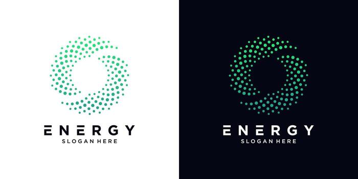Abstract energy logo designs with circular dotted swirl pattern vector