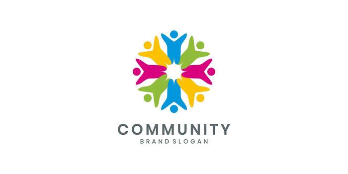 Community logo design with abstract people forming a symbol of unity vector