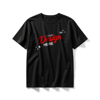 nero maglietta con rosso testo il tuo design Qui e scintillii, isolato su un' bianca sfondo psd