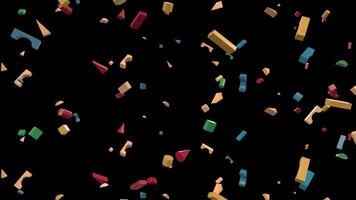 Vibrant colored wooden building blocks falling in seamless loop animation with transparent background, playful toy blocks rain effect for educational content video