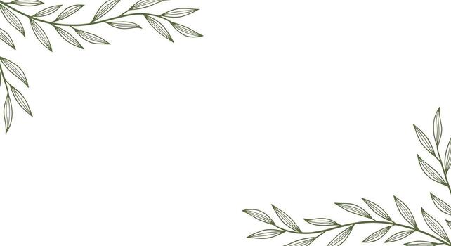 Minimalist green botanical leaf branches frame a clean white background, perfect for a natural and elegant design template. vector