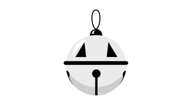 Minimalist black and white jingle bell with a loop for hanging, featuring geometric cutouts and a prominent clapper. vector