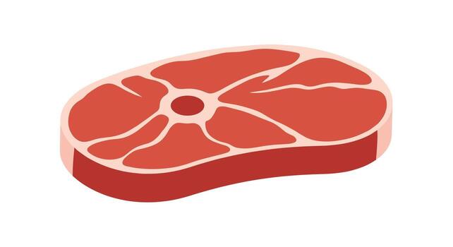 An inviting illustration of a fresh, raw beef steak, showcasing a popular bone-in cut with distinct muscle sections and marbling, isolated on white. vector