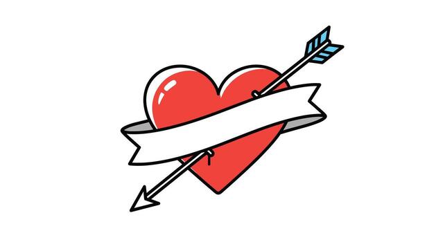 Stylized red heart pierced by an arrow with a blank banner wrapped around it. vector