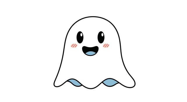 Cute smiling ghost with blushing cheeks and wavy bottom on a white background. vector