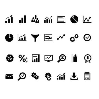 datos analítica y negocio inteligencia íconos conjunto vector