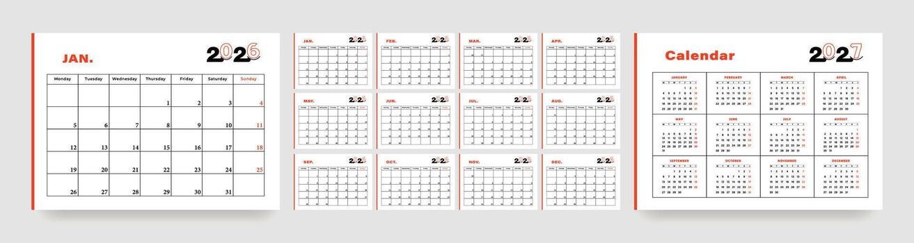 2026 Desk Calendar and Diary Planner Template, Monthly Layout Design for the New Year. vector