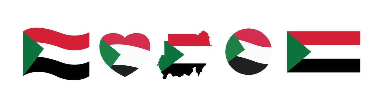 Sudan flag appears multiple shapes including heart map circle wave vector
