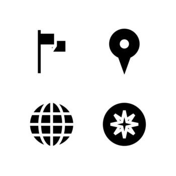 navegación globo sólido icono conjunto para interfaz diseño vector