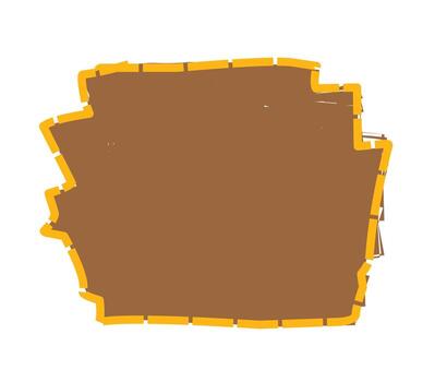 A hand-drawn abstract map shape with a rough, uneven texture. It features a brown fill and a bold orange border, creating a distinct and playful visual element. vector