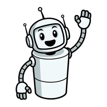 Smiling AI Robot Waving Hand Mascot Icon Design for Tech Future and Automation Concepts vector