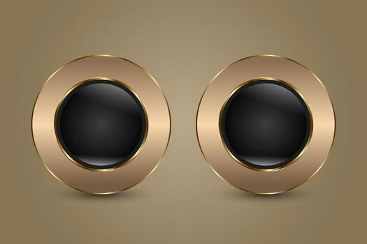 Two Luxury digital circle icon with a smooth black surface and shimmering gold outline. with Modern Elegant Button For Web, UI, UX, and Technology Element illustration vector