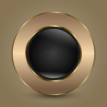 A premium digital circle icon with a smooth black surface and shimmering gold outline. with Modern Elegant Button For Web, UI, UX, and Technology Element illustration vector