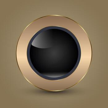 A Luxury sleek black button encased in a golden ring, radiating elegance and premium sophistication on isolated background, A Luxury Circle button with Golden Frame vector