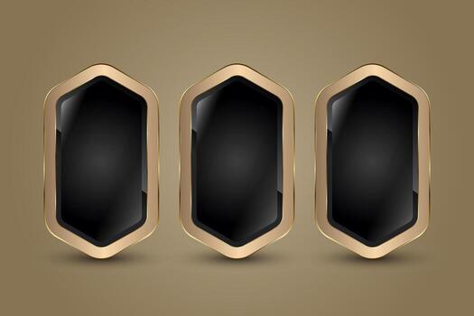 Cllection of Three Luxury Special Shapes and Gold Button Design and Golden Luxury Label, Banners Concepts Design. The Modern Elegant Button For Web, UI, UX Design vector