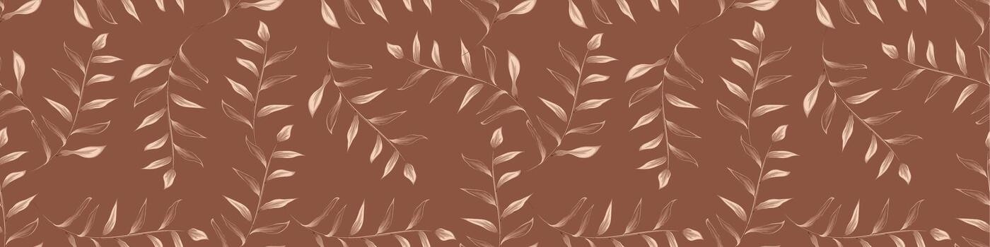 Terracotta and Beige Botanical Vine Seamless Pattern Border. Elegant Monochrome Earth Tone Leaf Repeat Texture. Quiet Luxury Simple Botanical Background for Branding vector
