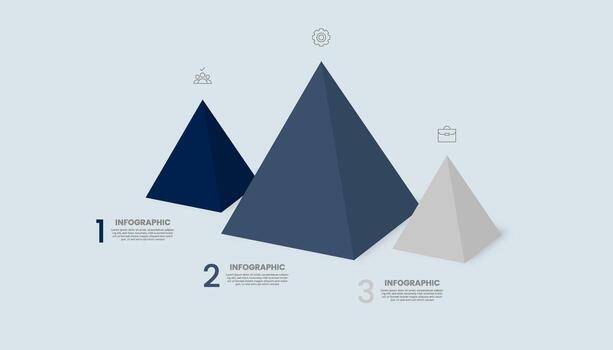 3D triangle prism chart infographic template with 3 icons. Pyramid design. vector