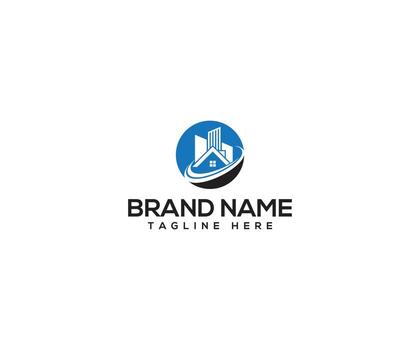 logo diseño concepto para real inmuebles un minimalista logo diseño presentando un casa y edificio, conjunto en contra un circular fondo. eso capturas el esencia de propiedad y estructura. vector