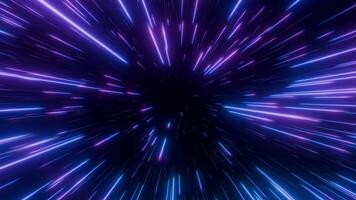 looped bakgrund med blå rosa neon ljus ränder skapa effekt av hög hastighet resa genom Plats. abstrakt animering av hyperspace varp med lysande trogen tunnel bilder. vj slinga , 4k 60 fps video