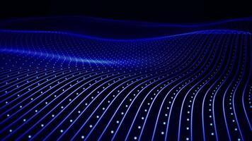 abstrato 3d fundo do brilhando azul néon linhas e pontos formando suave digital onda campo. elegante luz rede animação para Ciência ficção arte e computador tecnologia visualização. 4k 60fps video