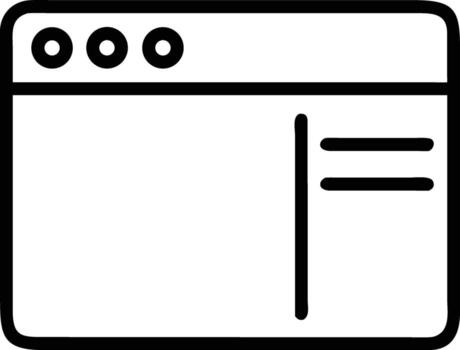 Black browser window outline with three circles and horizontal lines vector