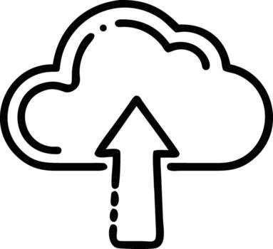 Black outline arrow pointing up into a cloud on white background vector