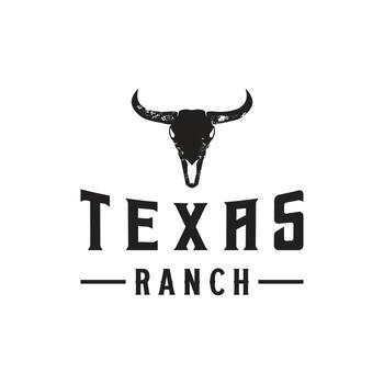 A logo showing open plains, a small herd of cattle, and a mountain backdrop. vector