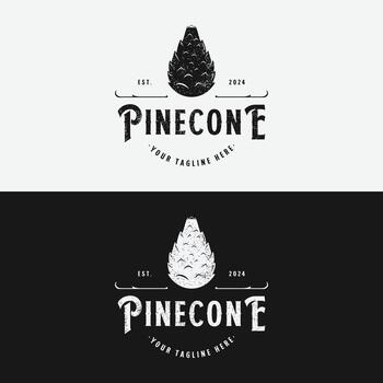A warm, nostalgic design with a pinecone resting above script lettering, evoking the charm of old mountain inns and forest retreats. vector
