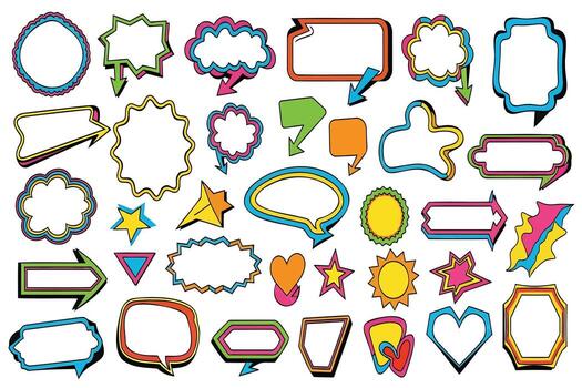 Vibrant comic style speech bubbles and shapes create dynamic visual narratives and callouts vector